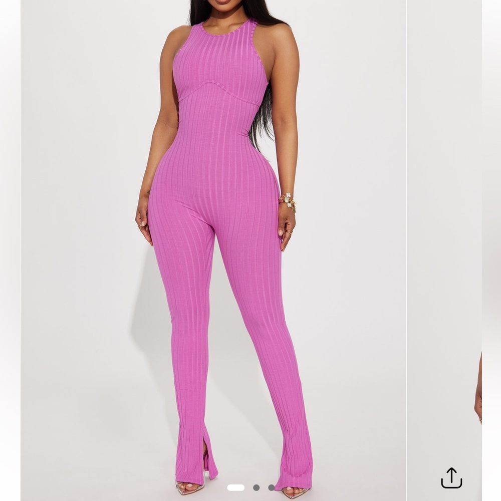 All Or Nothing Ribbed Jumpsuit - Magenta
